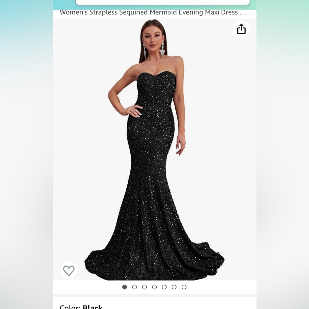 Giffniseti Black Strapless Sequined Maxi  Gown LARGE